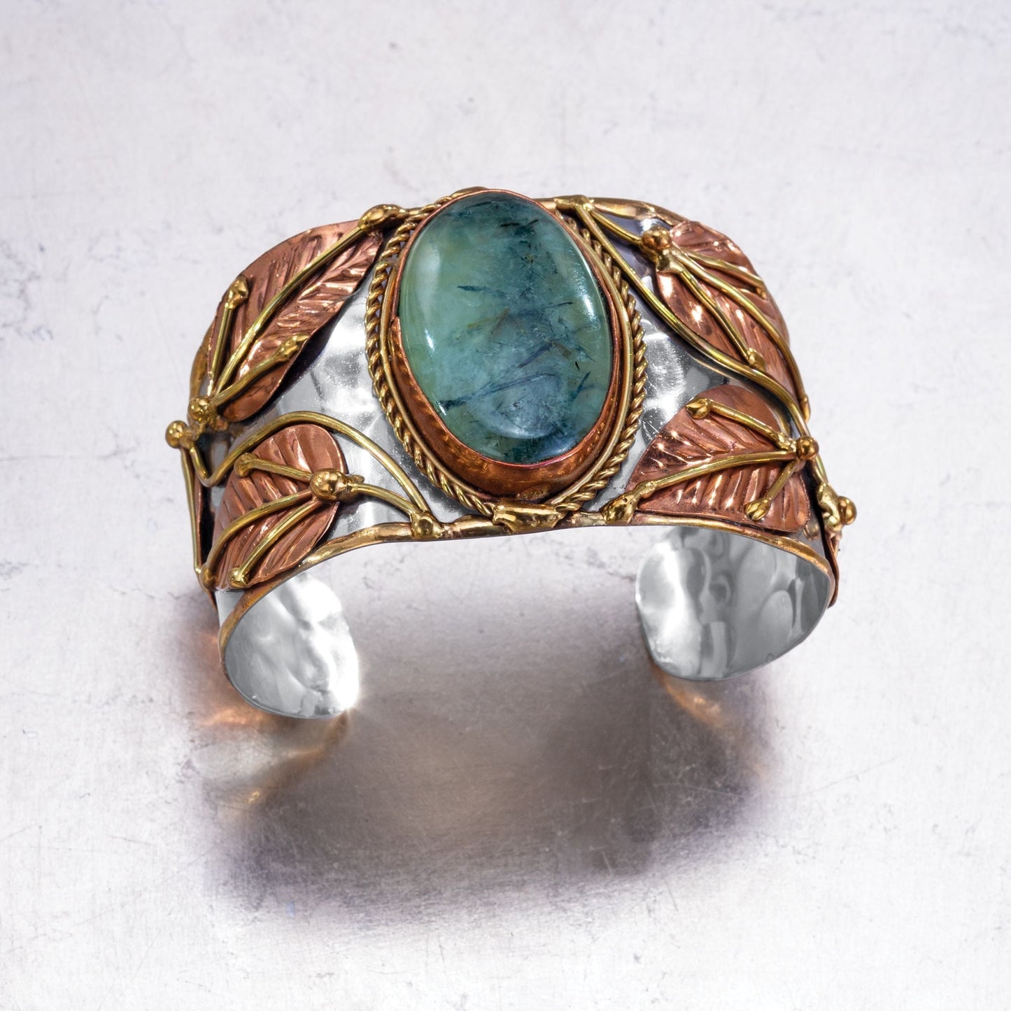 Tranquil Nature Mixed Metal & Moss Agate Adjustable Cuff (Preorder)
