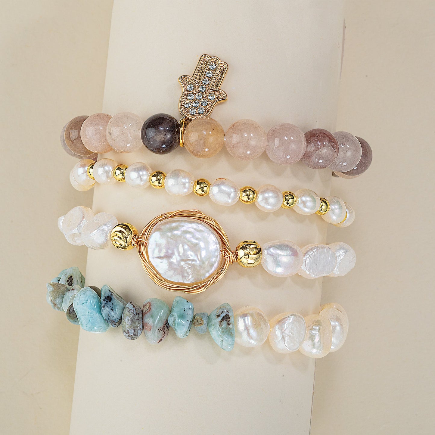 Statement Makers Gemstone & Pearl Bracelets Set of 4