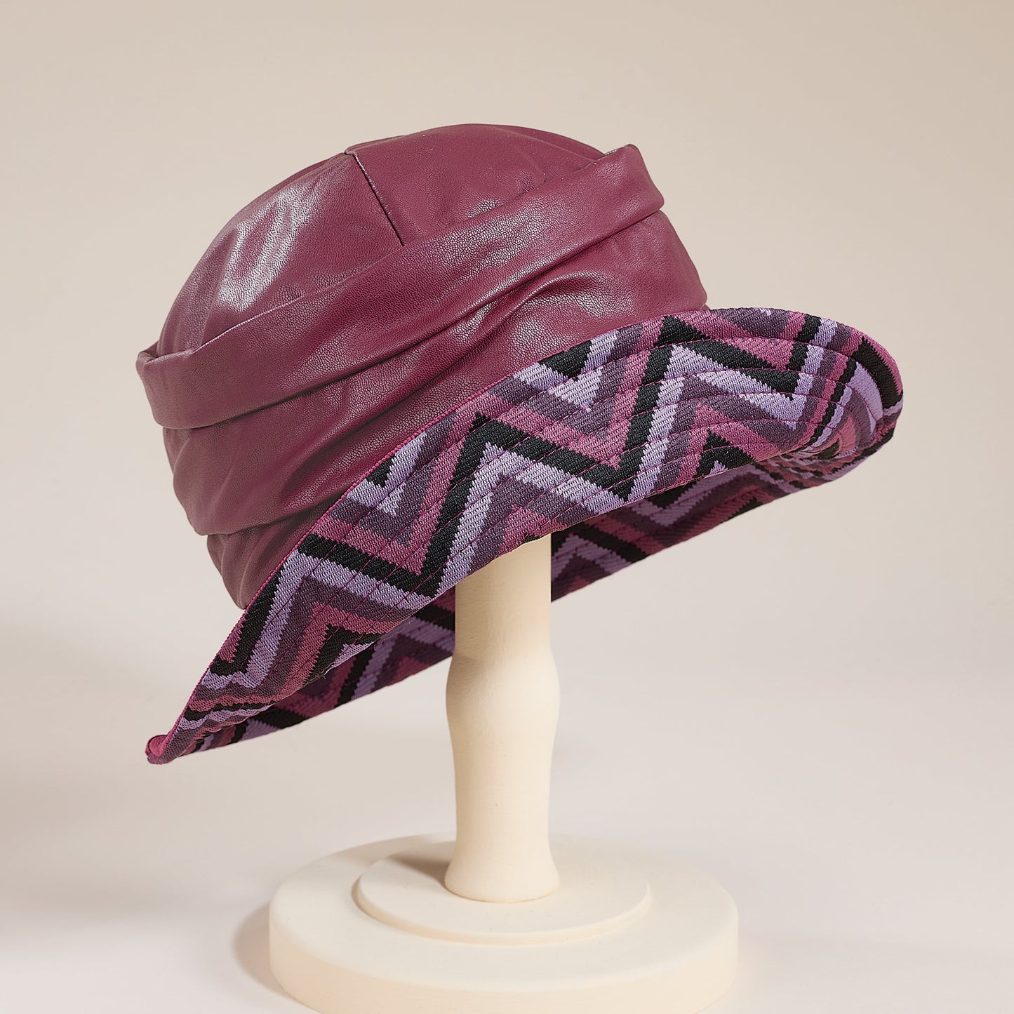 Antonia Burgundy Italian Suede-Brimmed Bucket Hat