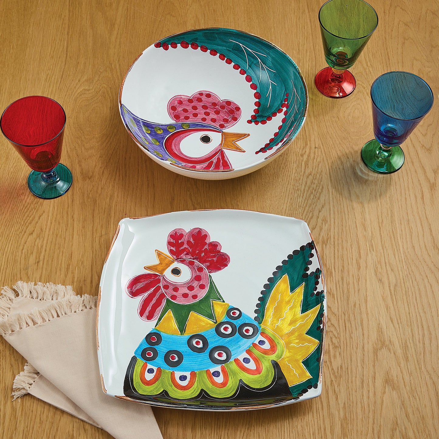 Spotted Rooster Ceramic Serving Bowl