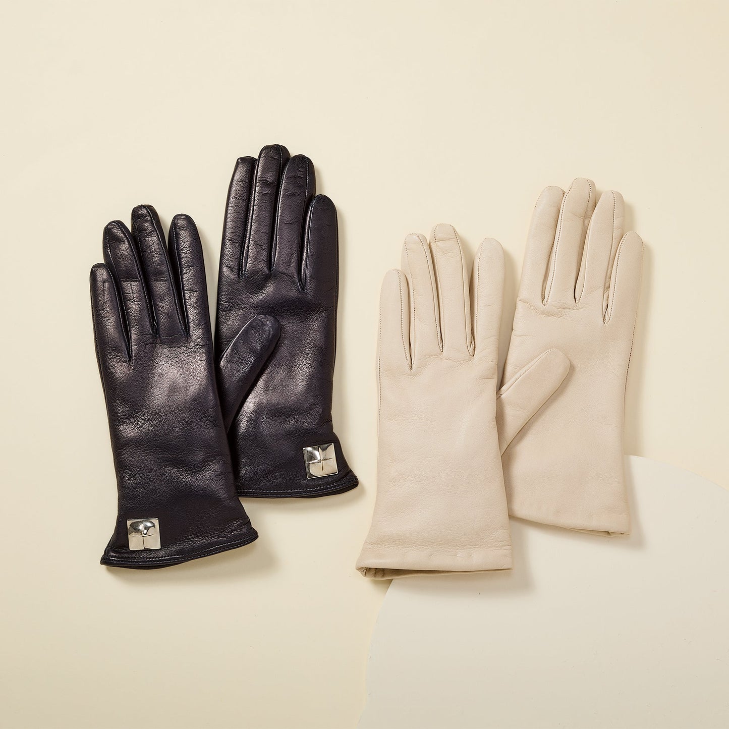 Cashmere Lined Metal Accent Black Leather Gloves