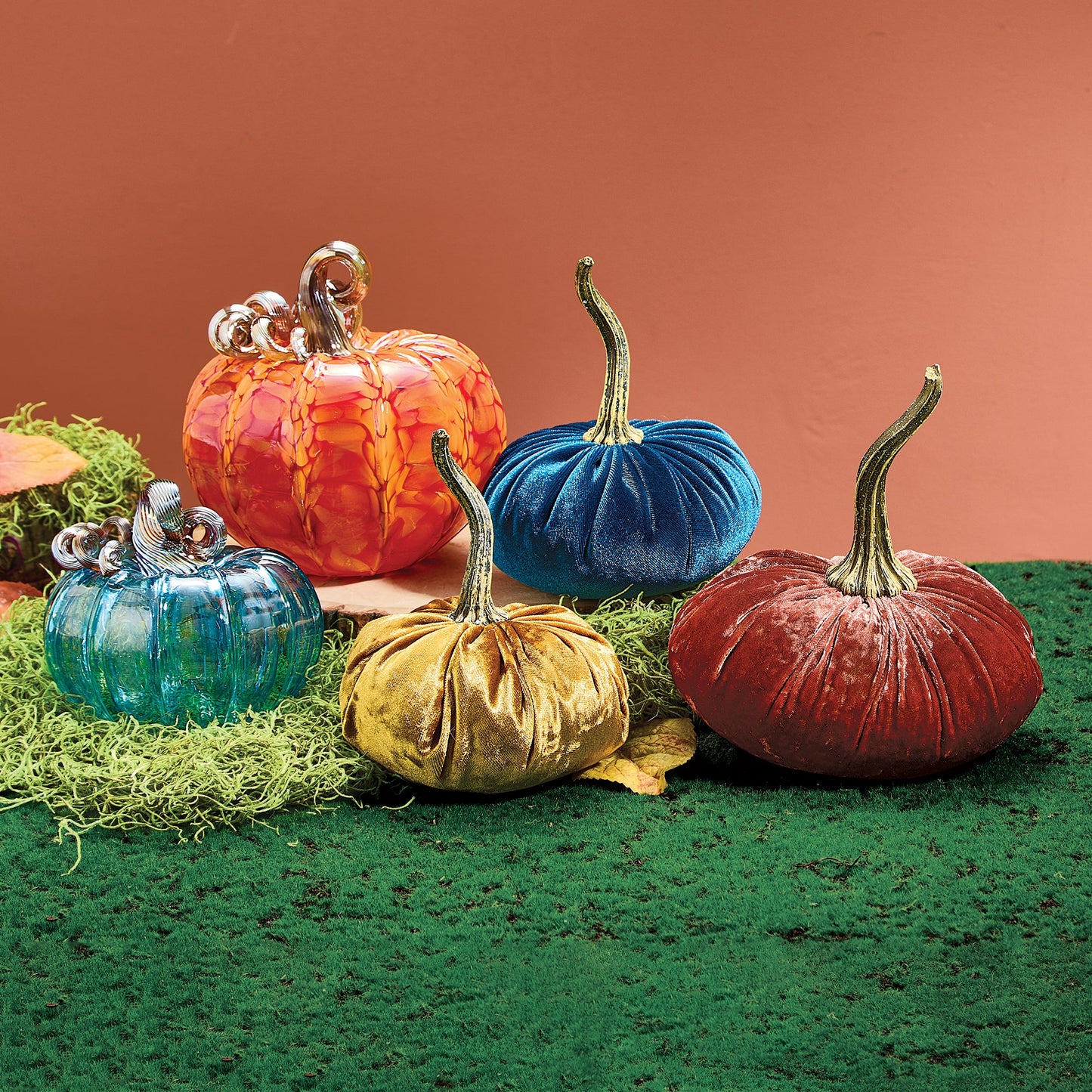 Teal Velvet Plush Pumpkin