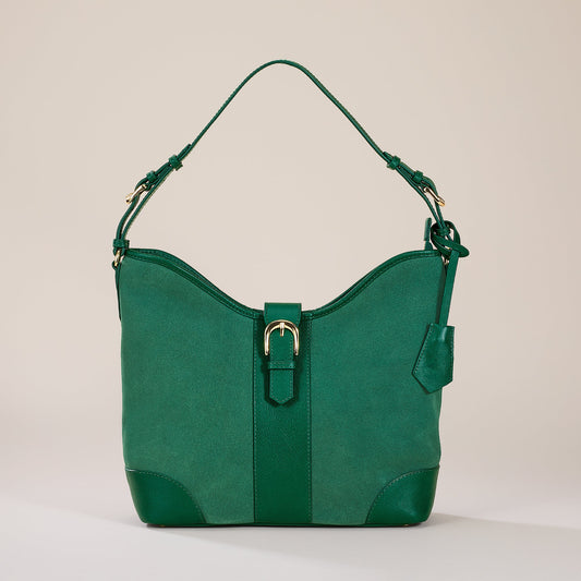 Bromley Green Leather & Suede Hobo Bag