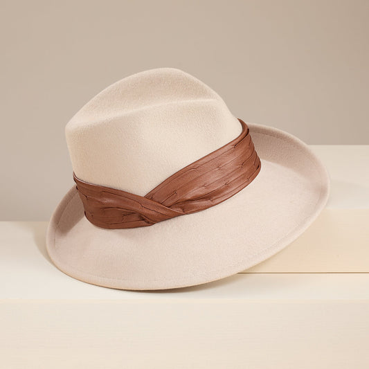 Renata Ivory Italian Leather & Wool Fedora