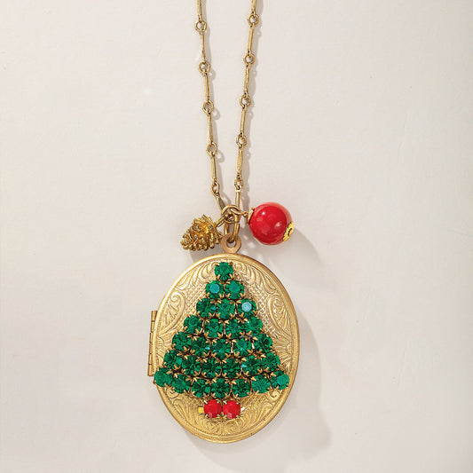 Crystal Christmas Tree Locket Necklace