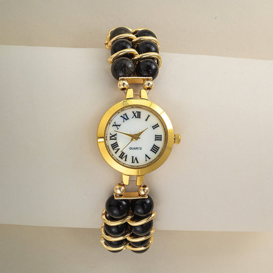 Semiprecious Black Obsidian Bracelet Watch