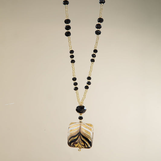 Bellissima Murano Black & Gold Glass Necklace