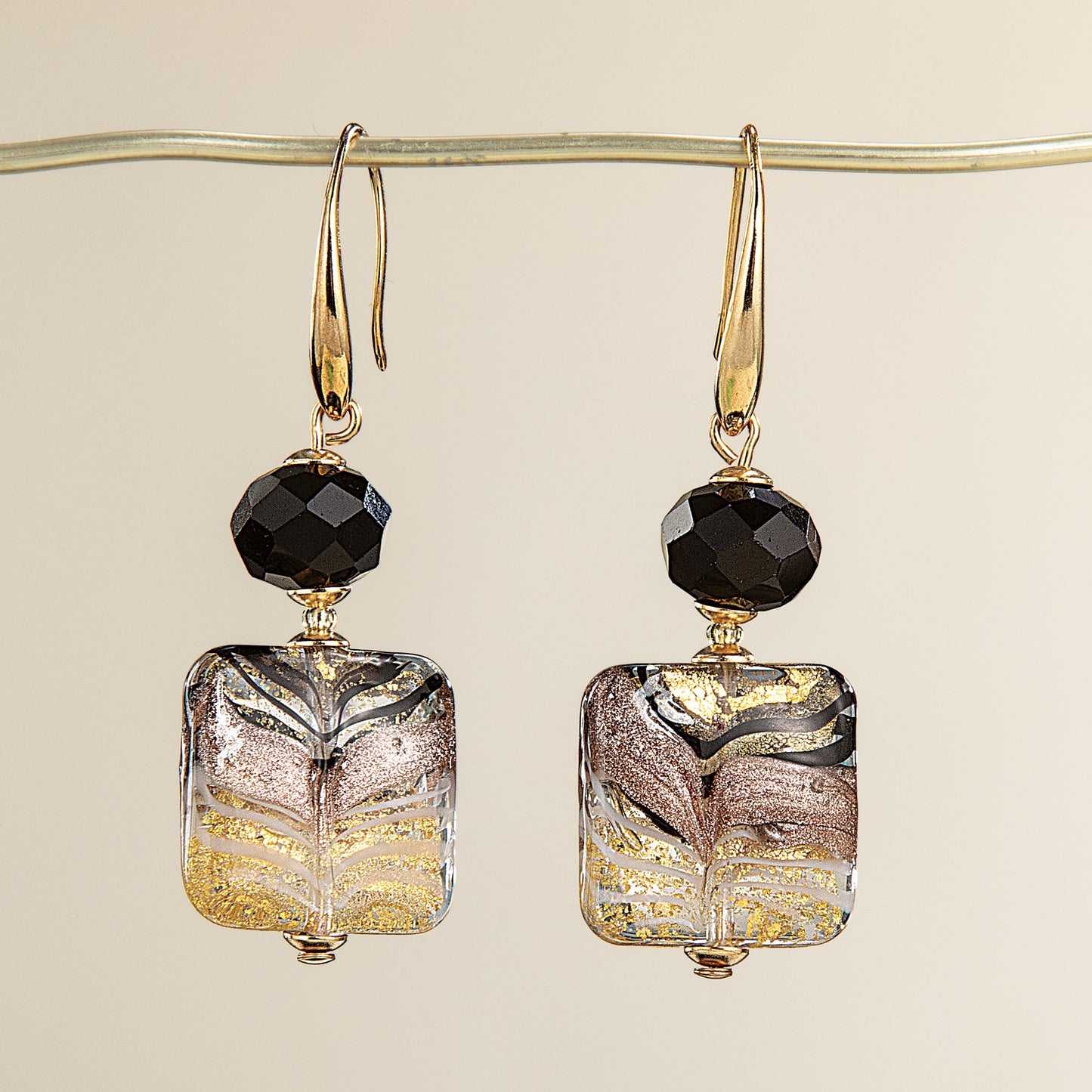 Bellissima Murano Glass Black & Gold Earrings