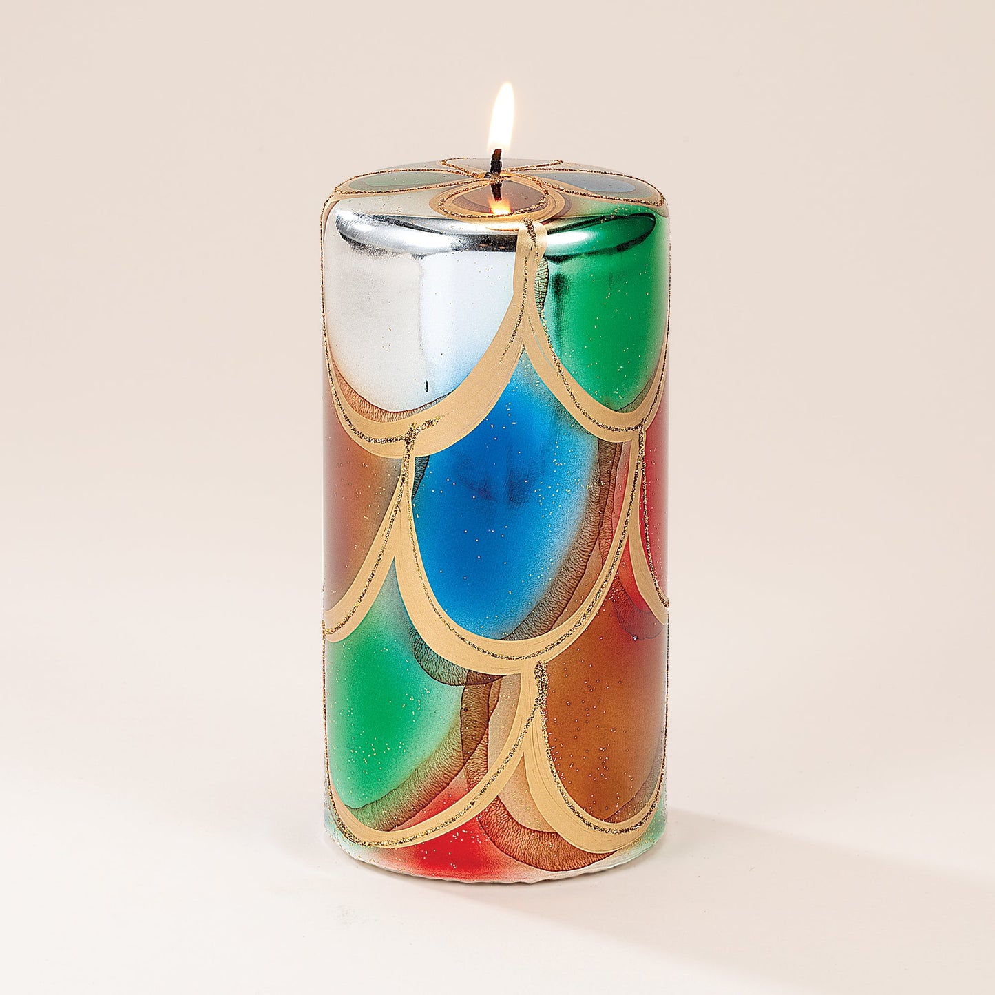 Tall Scalloped Metallic Pillar Candle