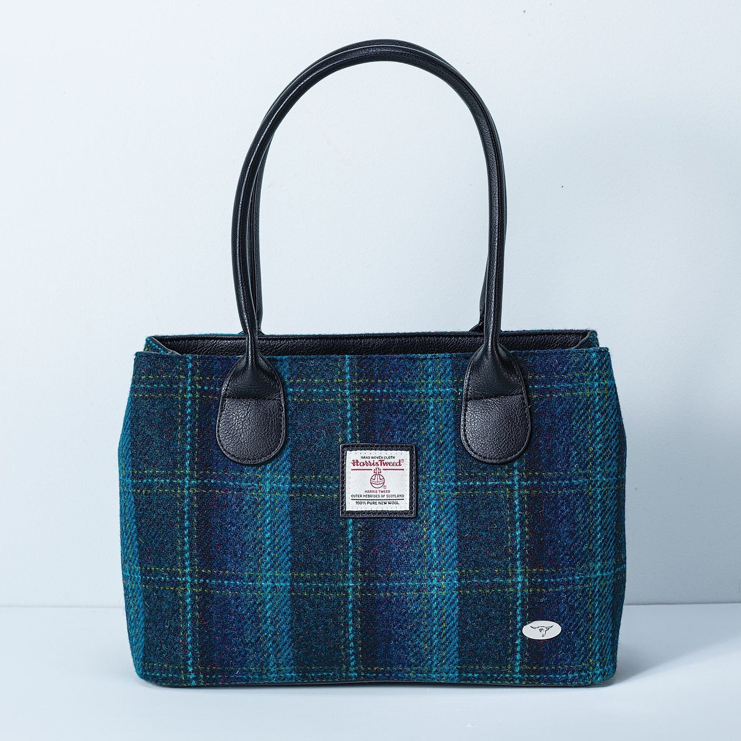 Teal Plaid Harris Tweed Tote