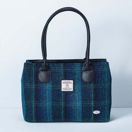 Teal Plaid Harris Tweed Tote