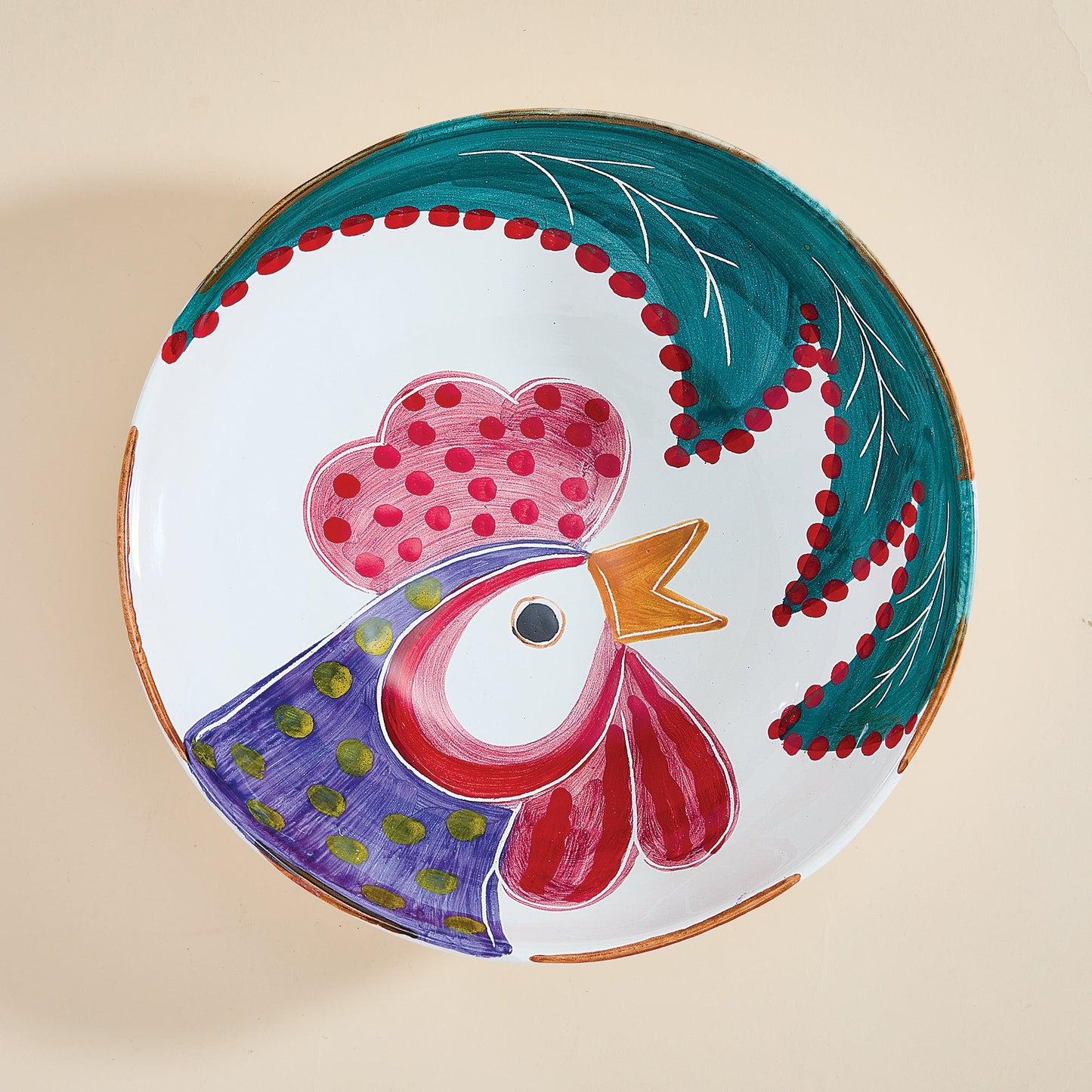 Spotted Rooster Ceramic Serving Bowl