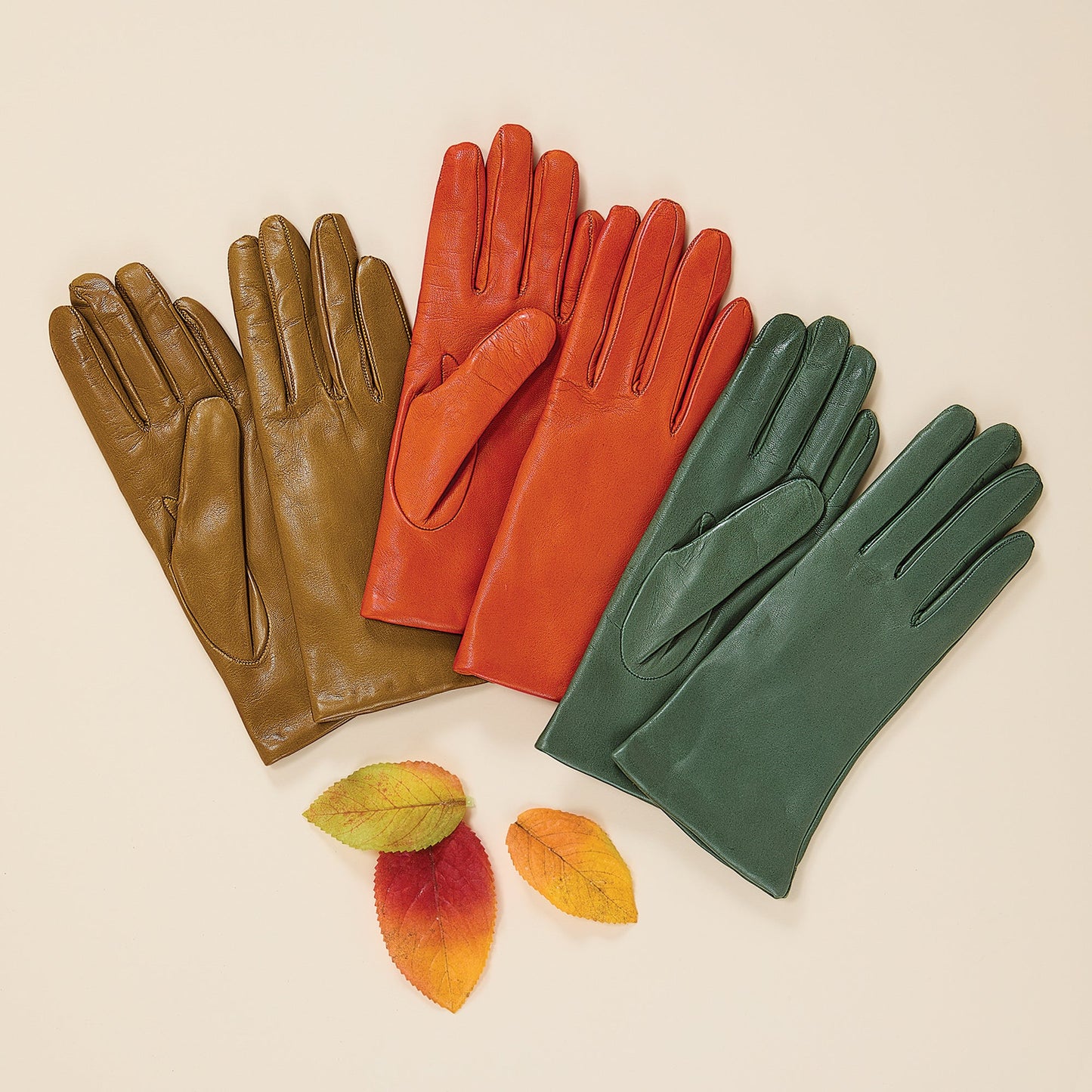 Cashmere Lined Saffron Leather Gloves