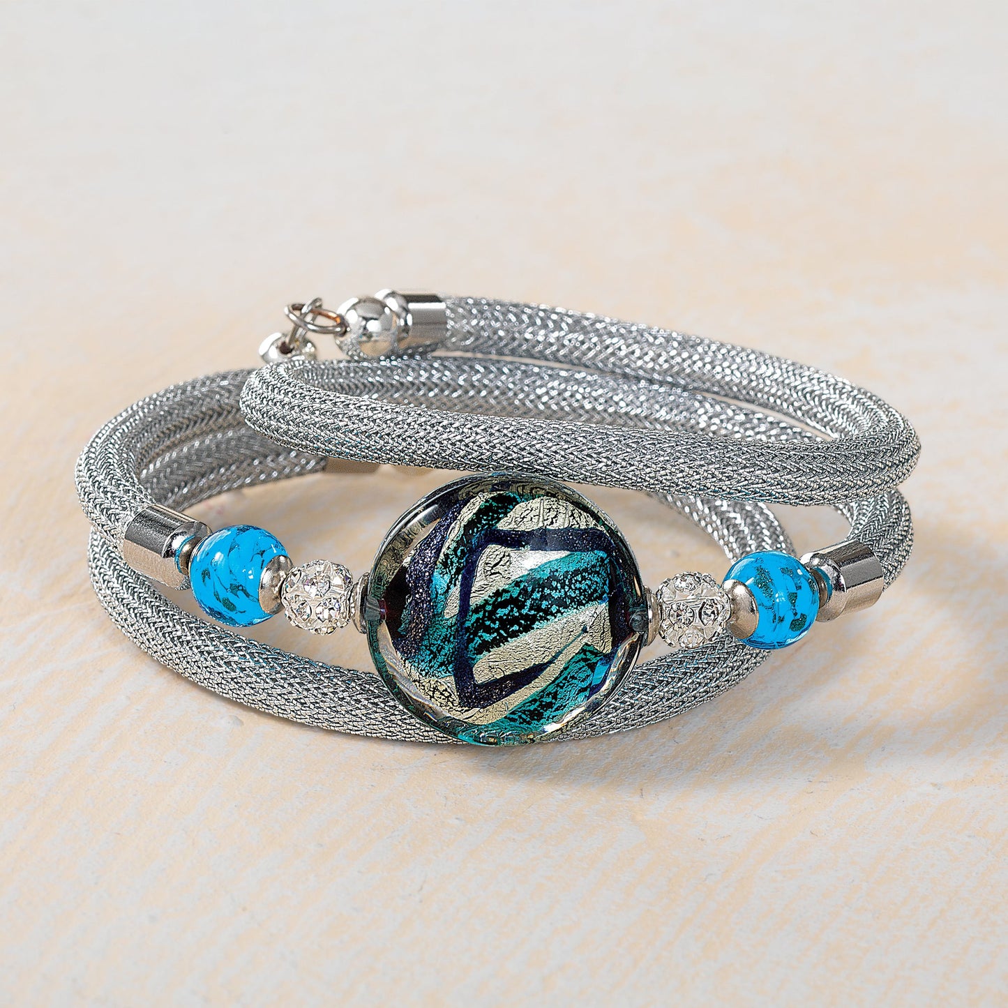 Bellegra Blues Murano Glass Memory Wire Bracelet