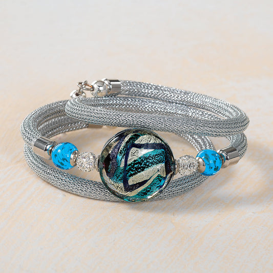 Bellegra Blues Murano Glass Memory Wire Bracelet