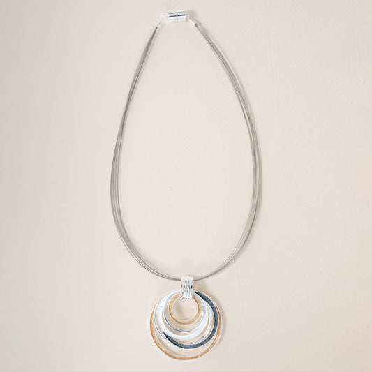 Tricolor Enamel Circles Pendant Necklace