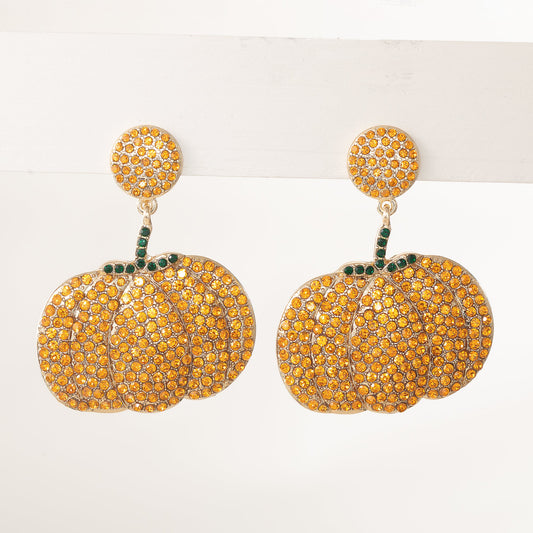 Colored Crystal Pumpkin Clip-On Earrings