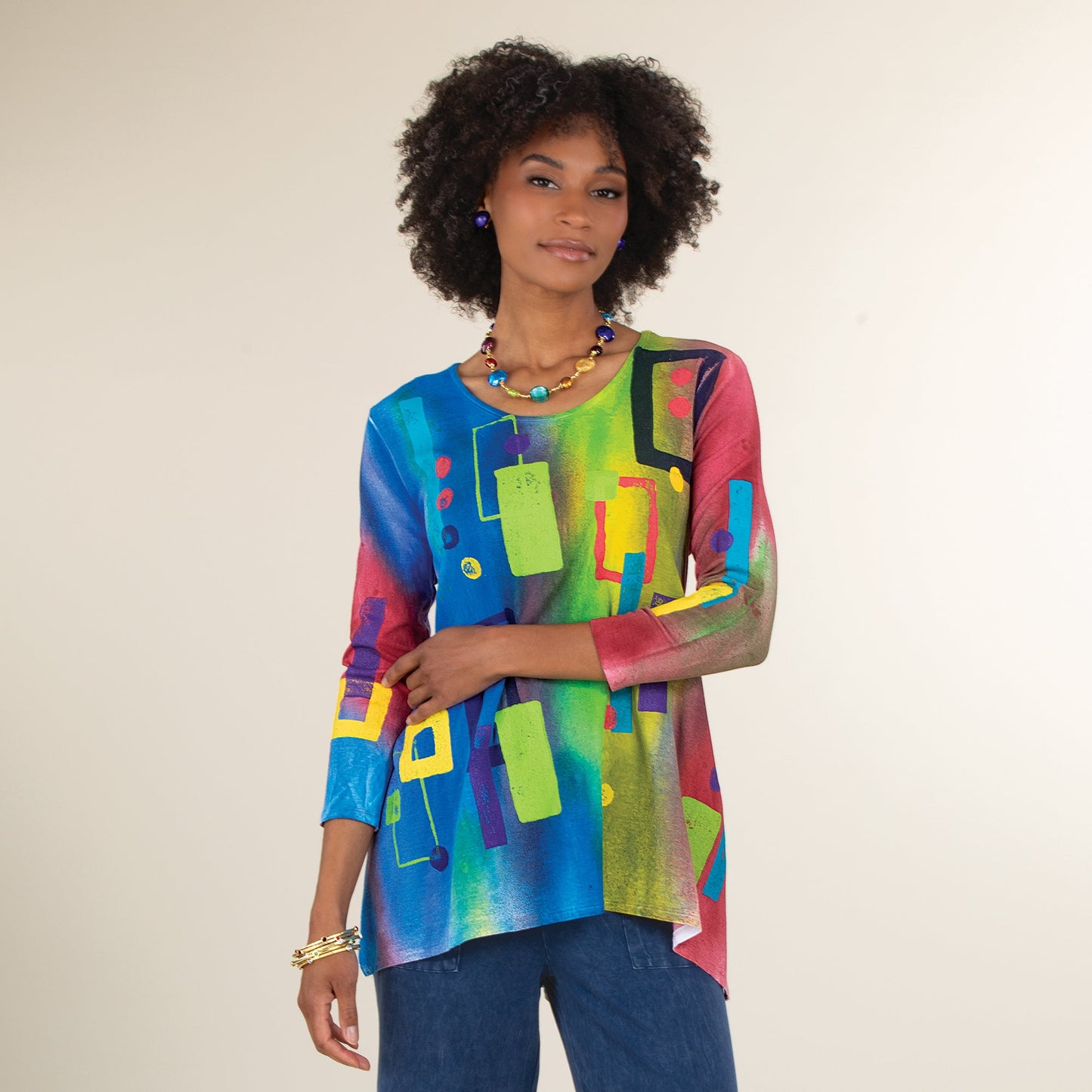 Hand-Painted Colorful Shapes Blouse