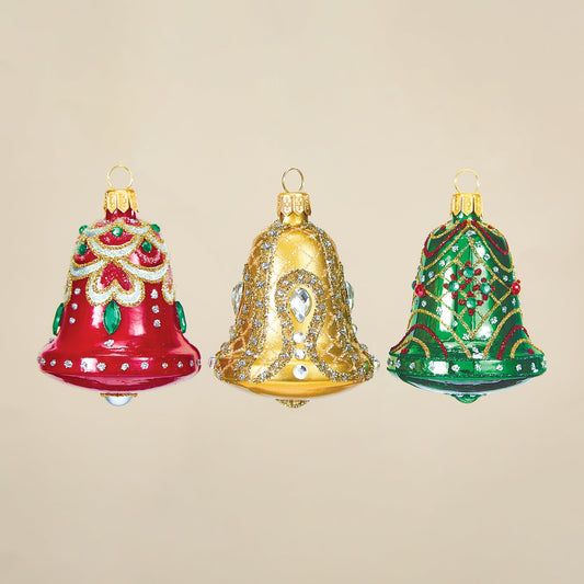 Crystal-Encrusted Bell Ornaments Set of 3