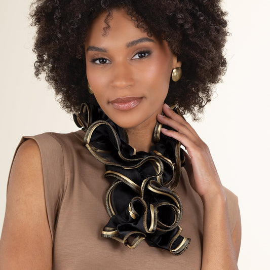 Black & Gold Short Sculptural Curl Scarf