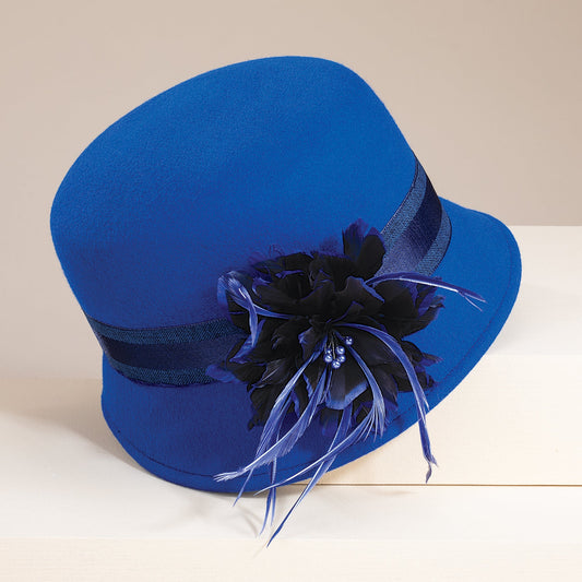Brigitta Cobalt Wool Feather Cloche