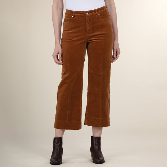 Cognac Corduroy Wide Leg Cropped Pants