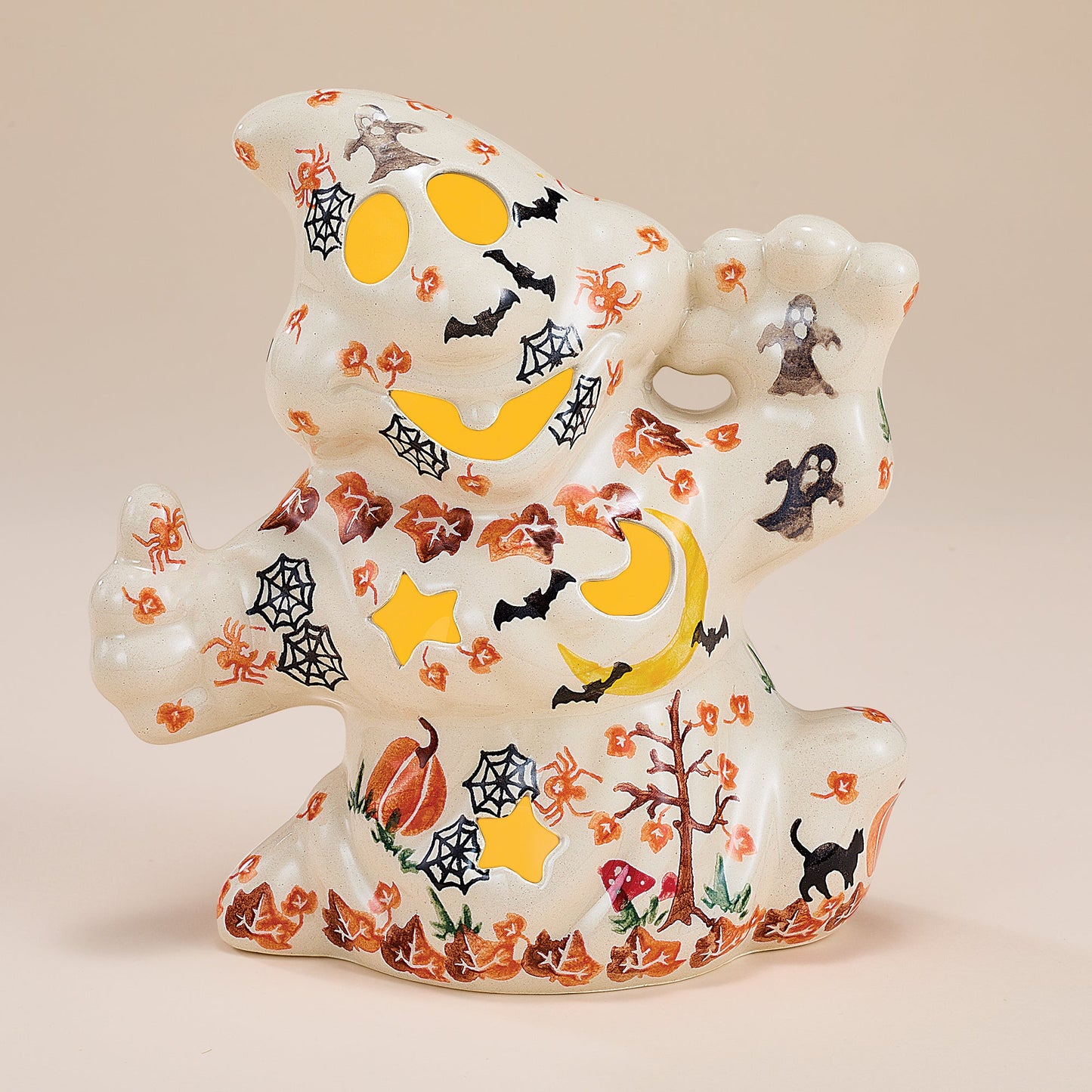 Polish Pottery Enchanting Pumpkins Goofy Ghost Luminary