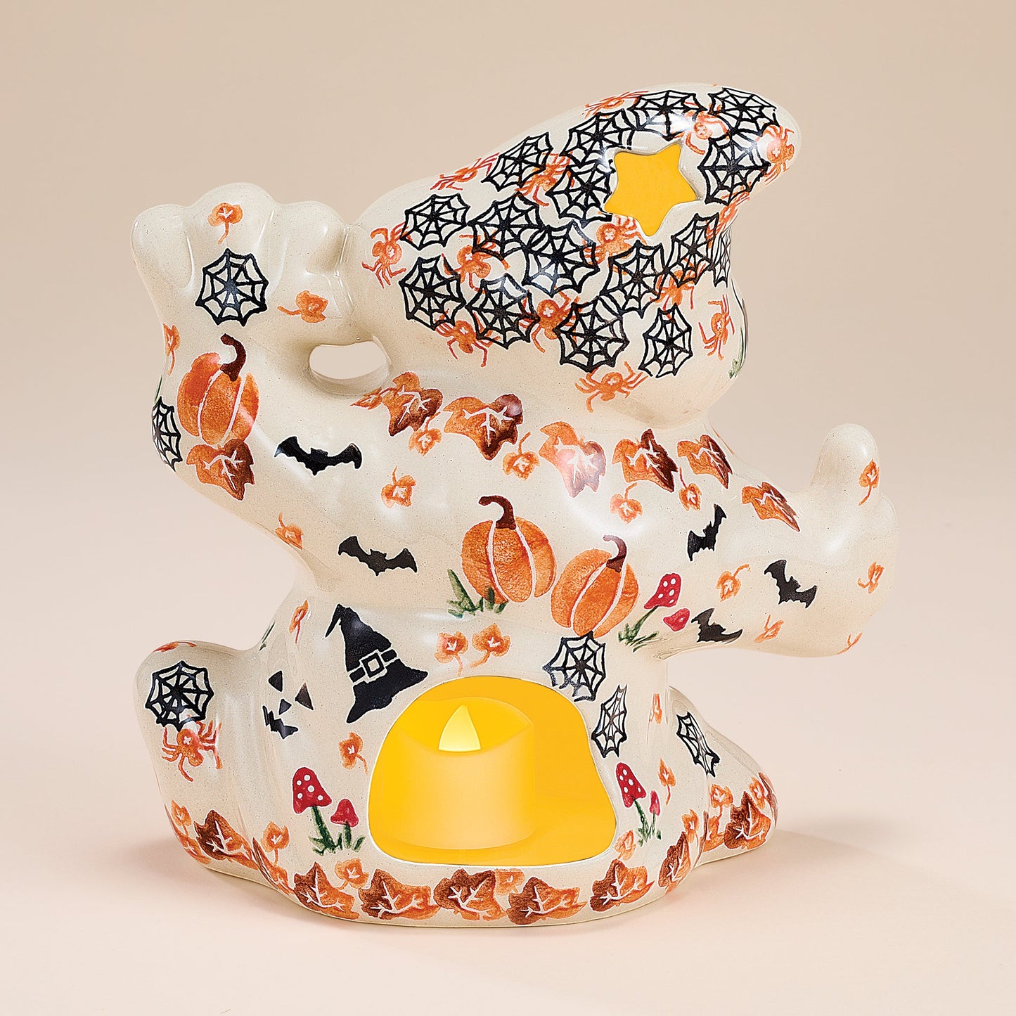 Polish Pottery Enchanting Pumpkins Goofy Ghost Luminary