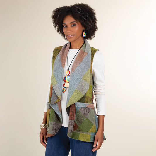Cozy Plaid Fleece Open Front Vest