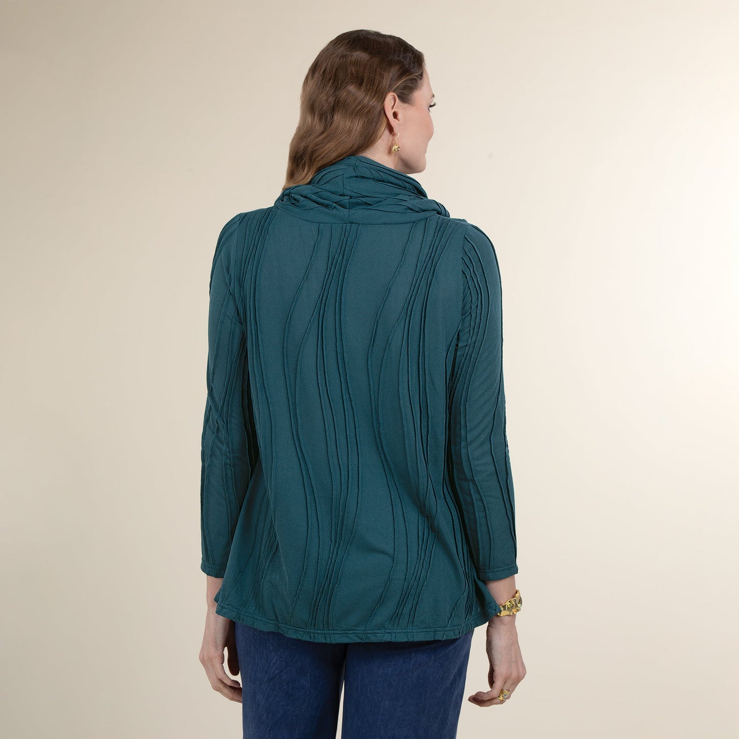 Teal Textured Cowl Neck Tunic